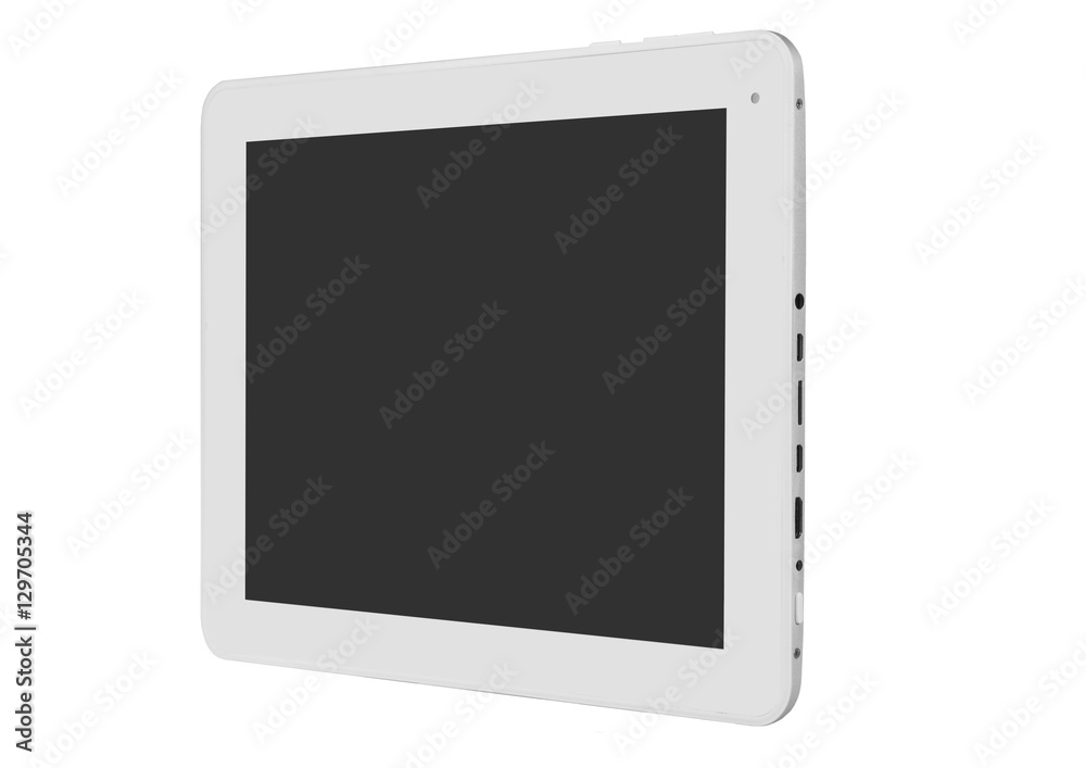 Tablet white with black screen front straight right side Tablet white with black screen front straight right side