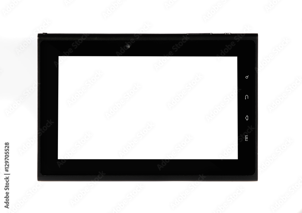 Tablet black front straight on white background Tablet black front straight on white background