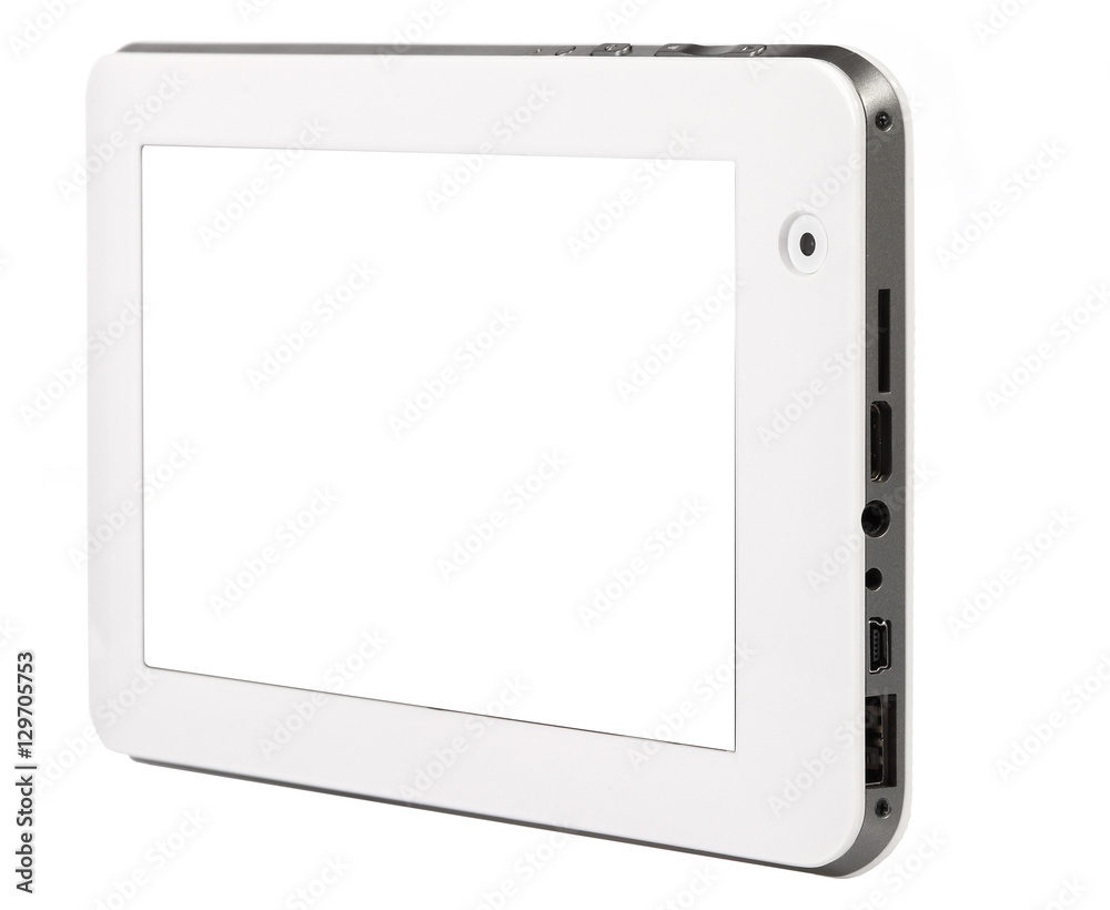 Tablet metal silver with black and white smooth front right side Tablet metal silver with black and white smooth front right side