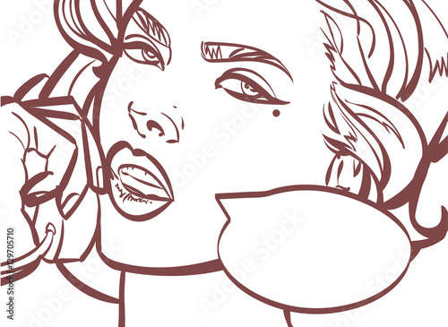 Vector art of beautiful woman with phone, pin up, pop  illustration in  format. Isolated eps10