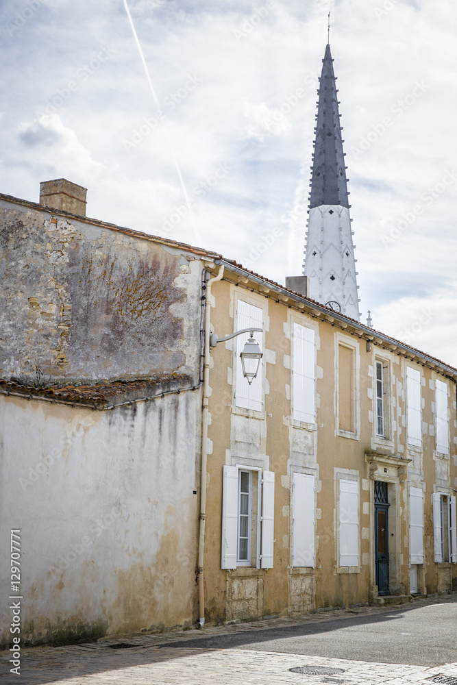 Village of Ars en Re with Saint-Etienne church spire, Ile de Re, France