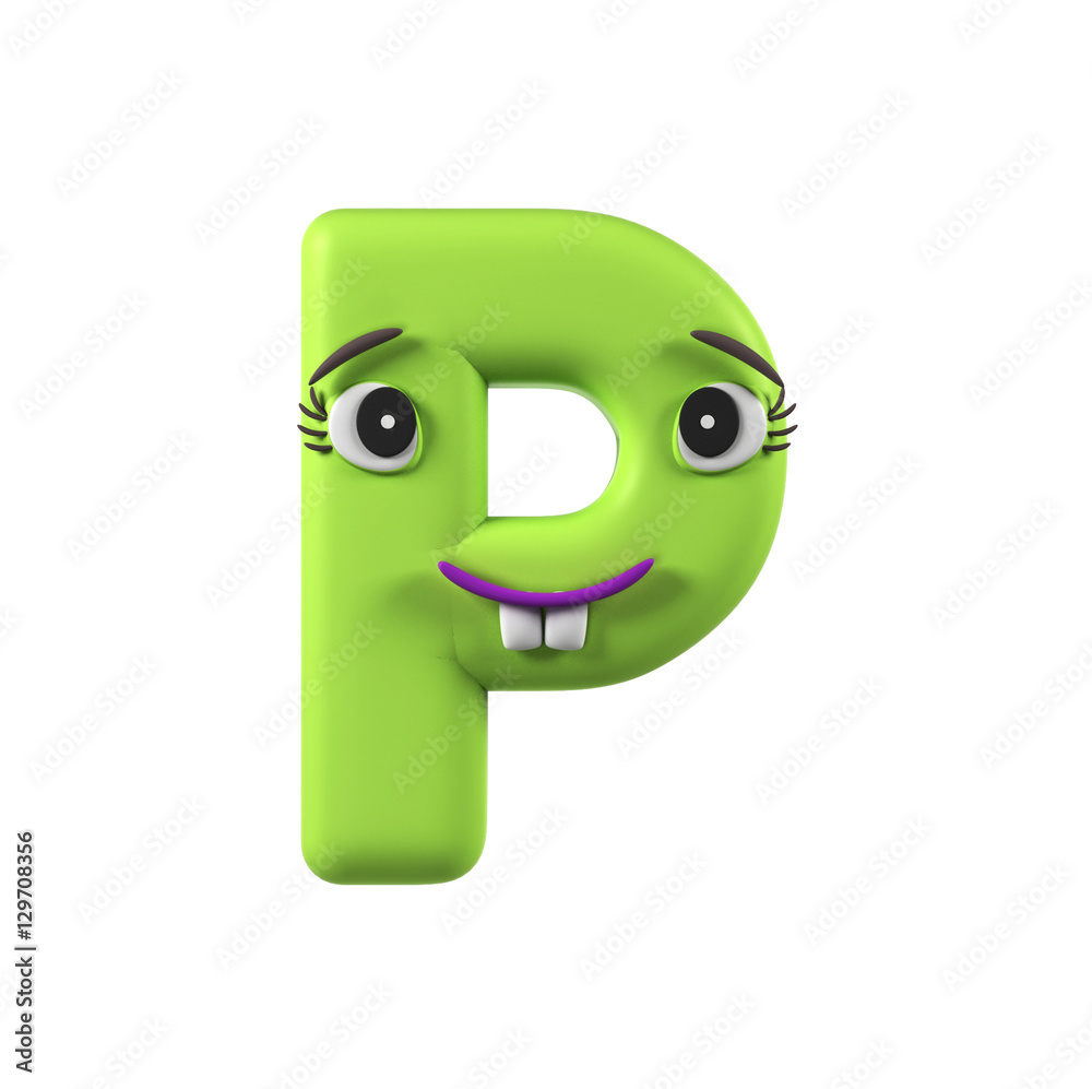 Colorful Comic alphabet character. Letter P isolated on white
