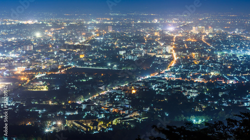 City night from the view point on top of mountain , Chiangmai ,Thailand