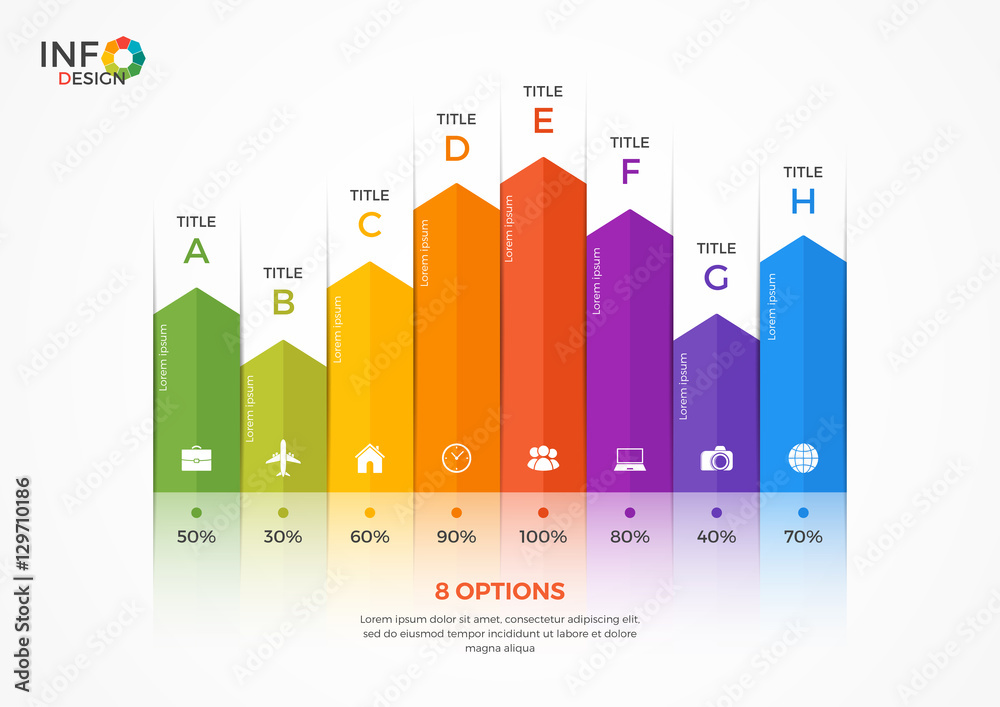 Column chart infographic template with 8 options. The elements of this template can be easily adjusted, transformed, added/completed, deleted and the colour can be changed. Column chart infographic template with 8 options. The elements of this template can be easily adjusted, transformed, added/completed, deleted and the colour can be changed.