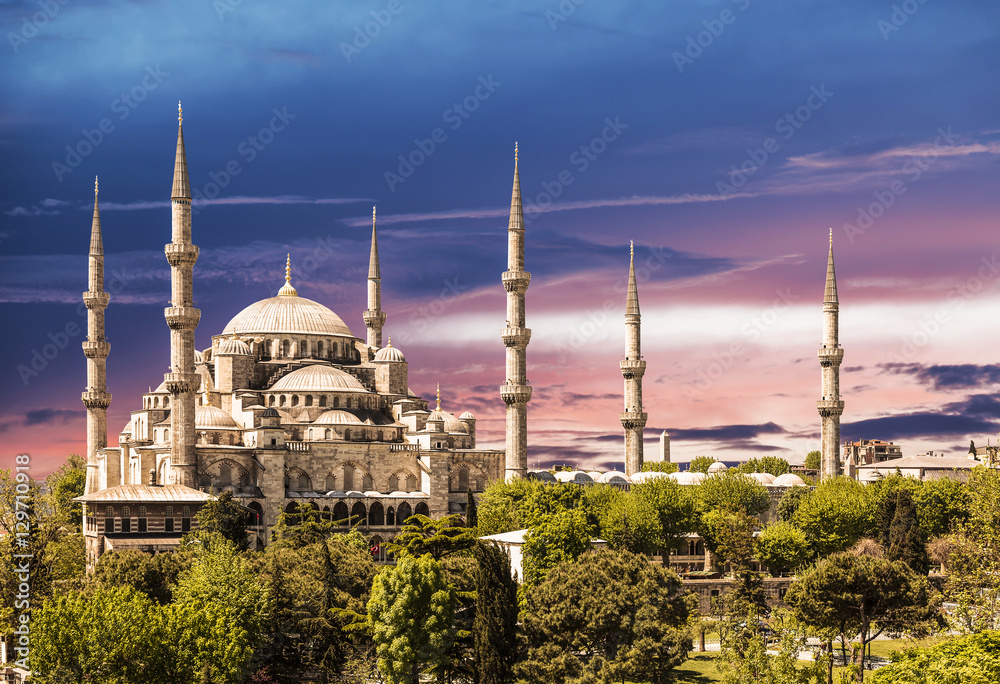 Obraz premium Blue mosque, Istanbul, at sunset Turkey