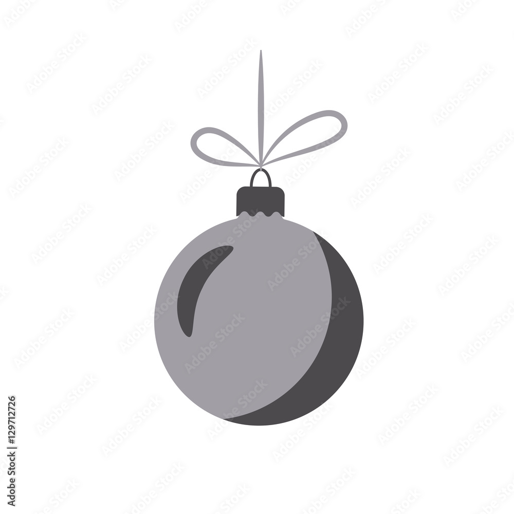Christmas tree ball with bow. Gray bauble decoration, isolated on white background. Symbol of Happy New Year, Xmas holiday celebration, winter. Flat design for card. Vector illustration Christmas tree ball with bow. Gray bauble decoration, isolated on white background. Symbol of Happy New Year, Xmas holiday celebration, winter. Flat design for card. Vector illustration