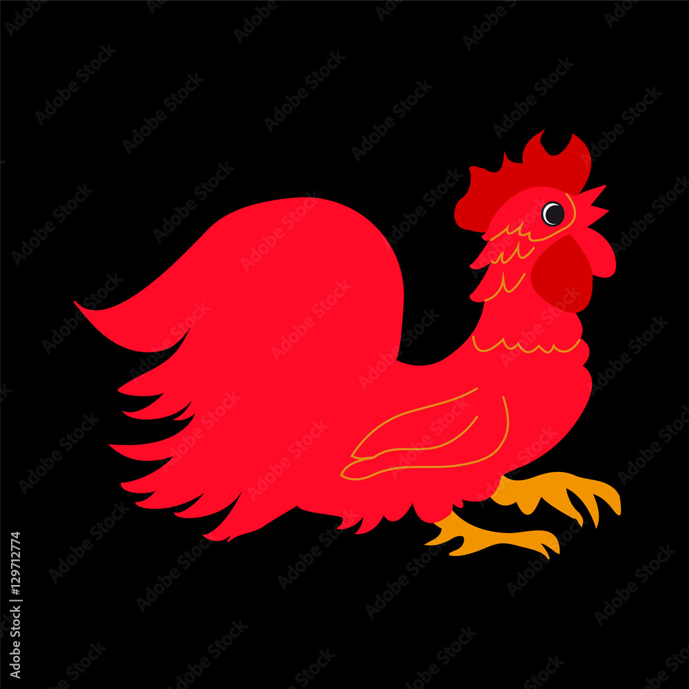 Red rooster on a black background.The symbol of the new year 201 Red rooster on a black background.The symbol of the new year 201