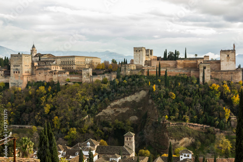Panoramic view of the Alhambra from Albayzin (Granada, Spain)
