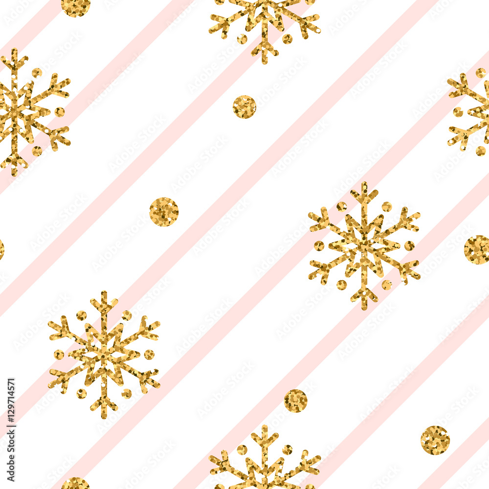 Christmas gold snowflake seamless pattern. Golden snowflakes on pink ...