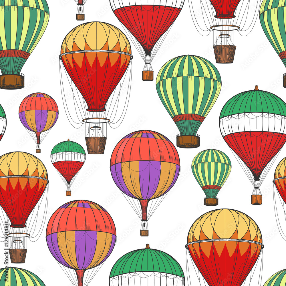 Obraz premium Colour hot air balloons seamless pattern vector illustration