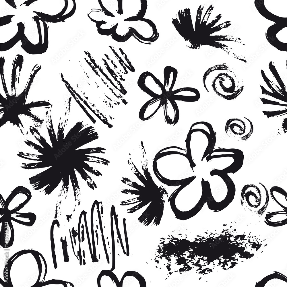 Vetor De Seamless Pattern With Hand Drawn Abstract Ink Texture With