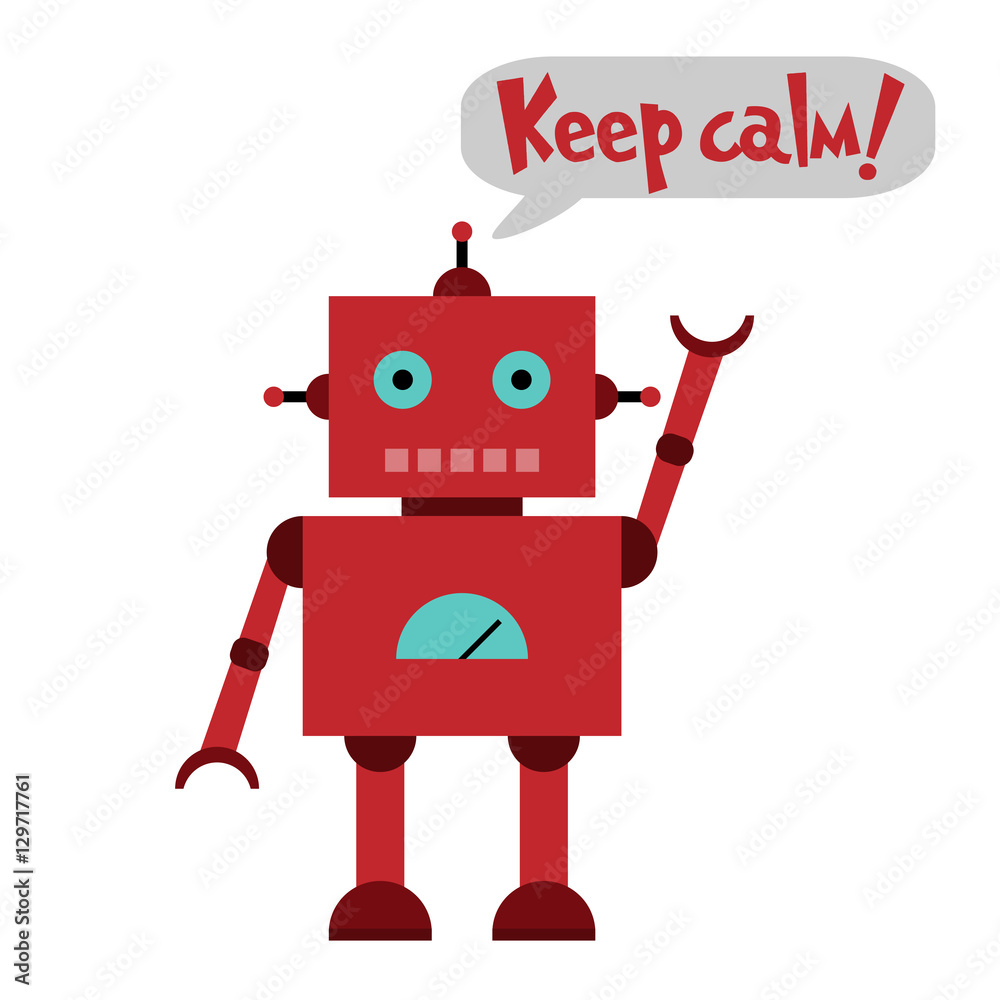 Naklejka premium Vector illustration of a toy Robot with wrench, hammer and text Keep calm!
