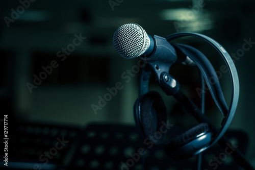 Microphone and headphones on stand © alefbet26