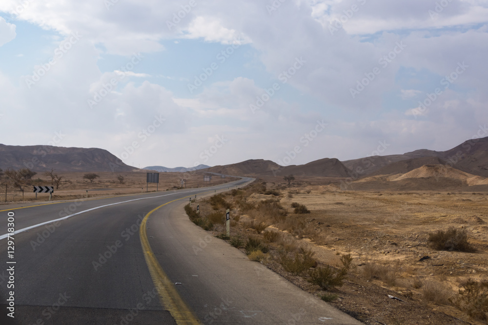 The scenic asphalt road in the desert