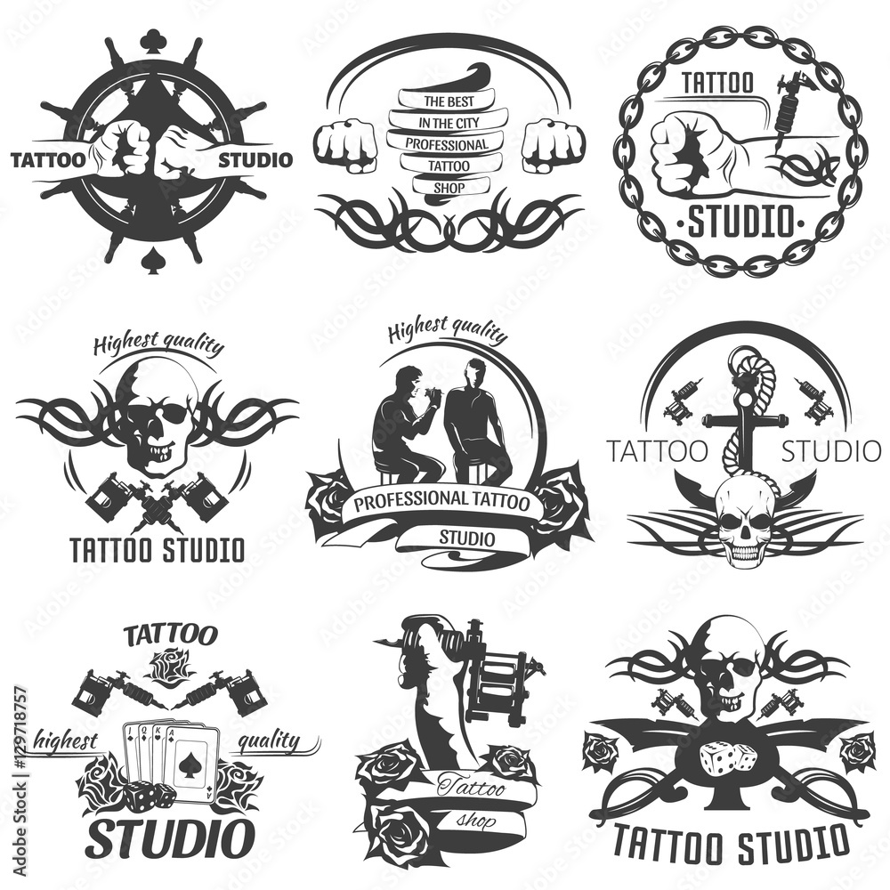 Obraz premium Tattoo Studio Black White Emblems