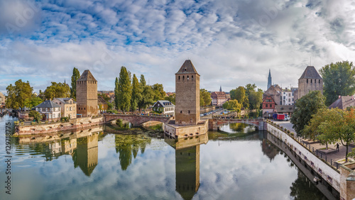 Panorama of bridge Ponts Couverts, Strasbourg