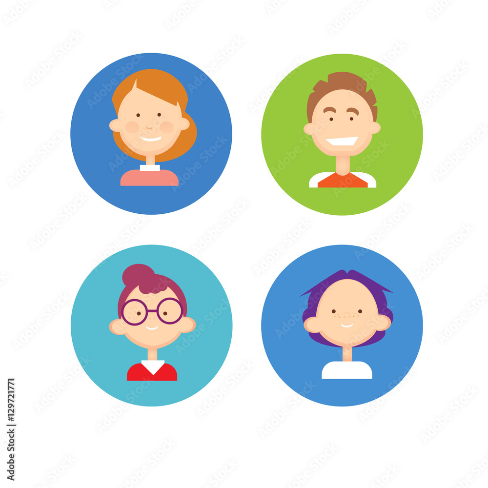 Young People Group Icon Set Teenager Children Avatar Flat Vector Illustration Young People Group Icon Set Teenager Children Avatar Flat Vector Illustration