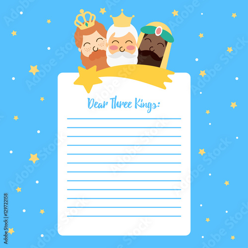 Three King Christmas Wishes Letter Vector Design