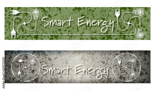 Set of two banners with marble pattern and the words smart energ