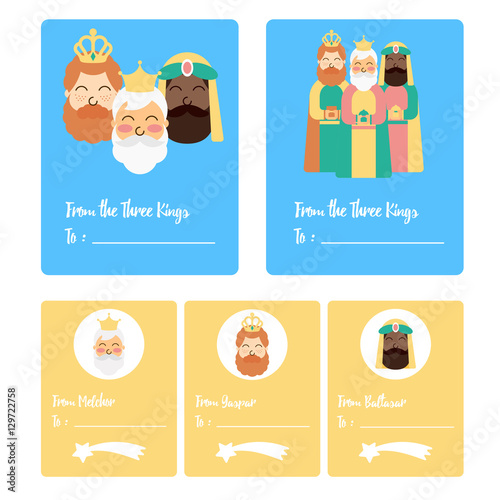 Three King Christmas Label Vector Design Set