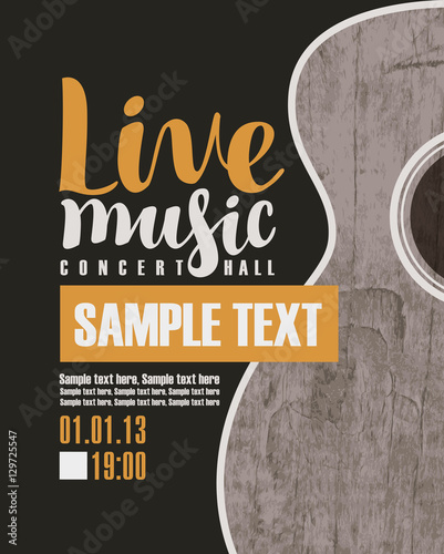 vector banner for the concert live music with a guitar