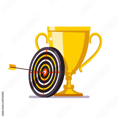 Golden cup with arrow hitting in the target center