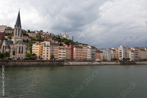 Panorama of old town Lyon with the river Saone