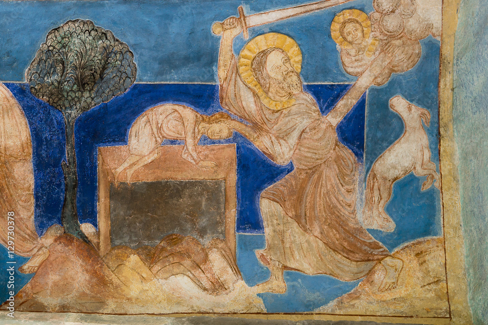 Abraham's sacrifice. Romanesque wall-painting.