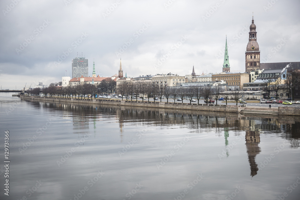 View od Riga skyline over river Daugava in Riga, Latvia