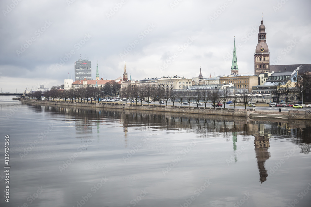 Fototapeta premium View od Riga skyline over river Daugava in Riga, Latvia