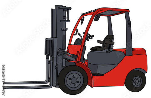 Hand drawing of a red hydraulic forklifts - not a real type