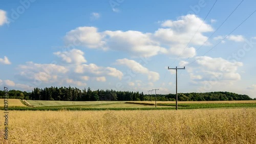 Field in Germany with moving clouds on a sunny day 4K