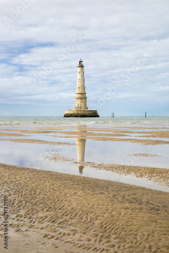 view of the historical lighthouse of Cordouan at low tide, Gironde estuary, France