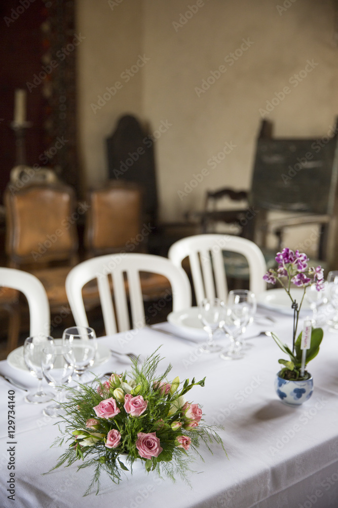 Table set for an event party or wedding reception Table set for an event party or wedding reception