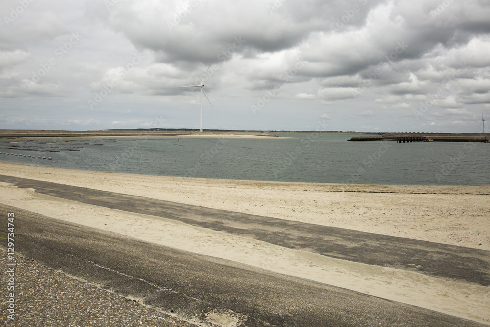 Seaside view with power windmills, Haringvliet, The Netherlands