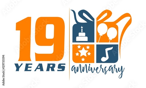 19 Years Gift Box Ribbon Anniversary 
