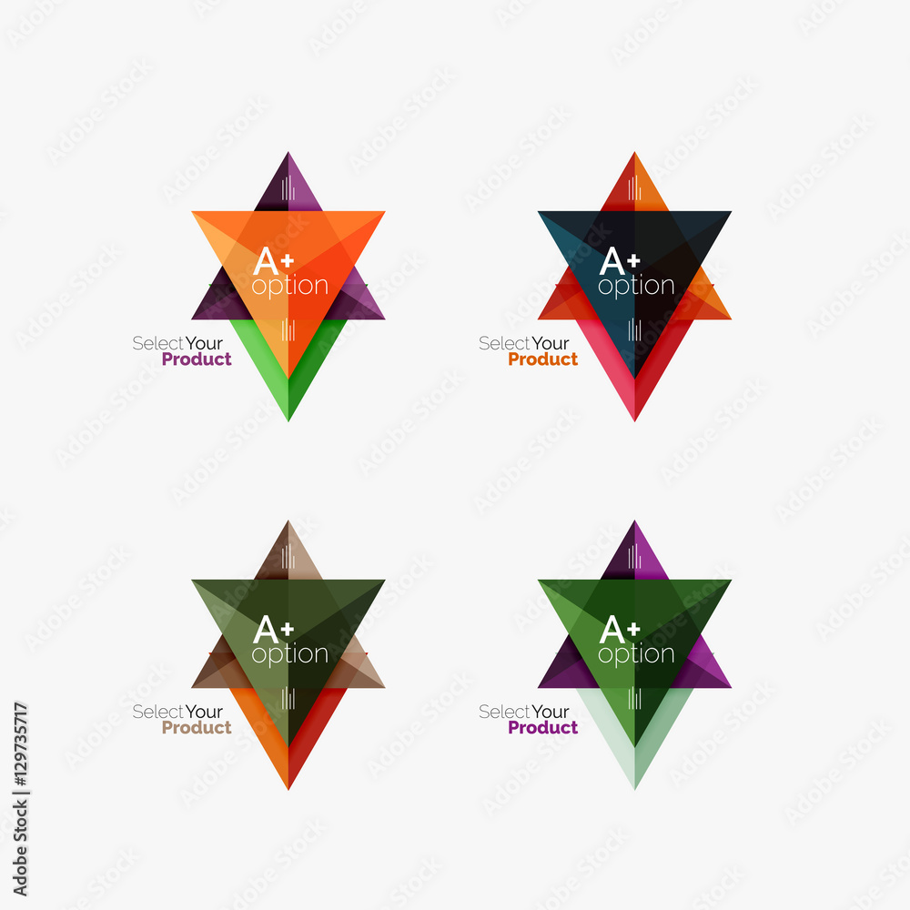 Set of triangle infographic layouts with text and options Set of triangle infographic layouts with text and options