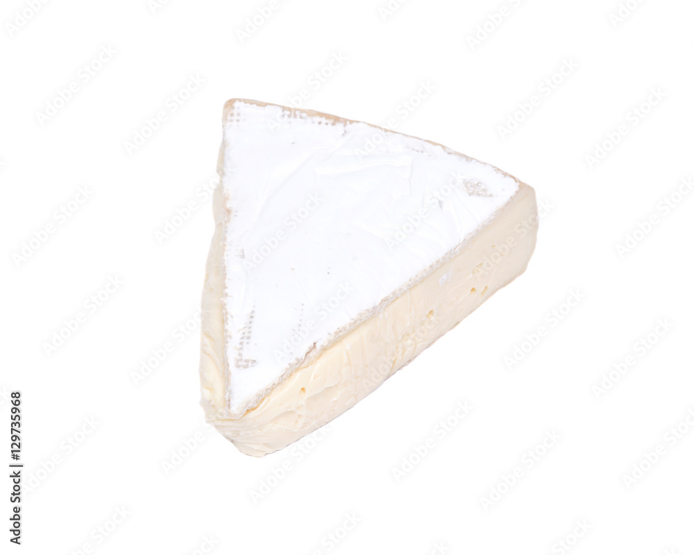Supremely creamy soft ripened brie cheese isolated on white background
