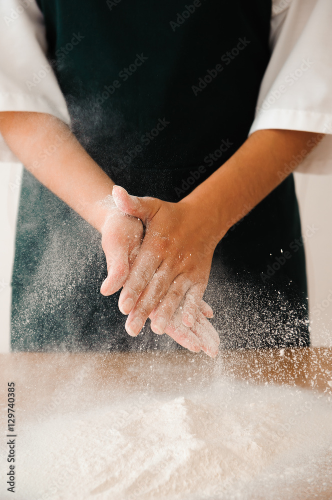 Chef preparing dough - cooking process Chef preparing dough - cooking process