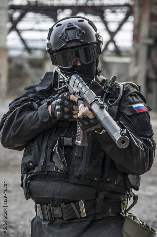 Russian special forces training at a military training ground.