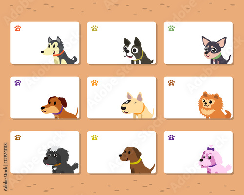 Set of cartoon dogs card template