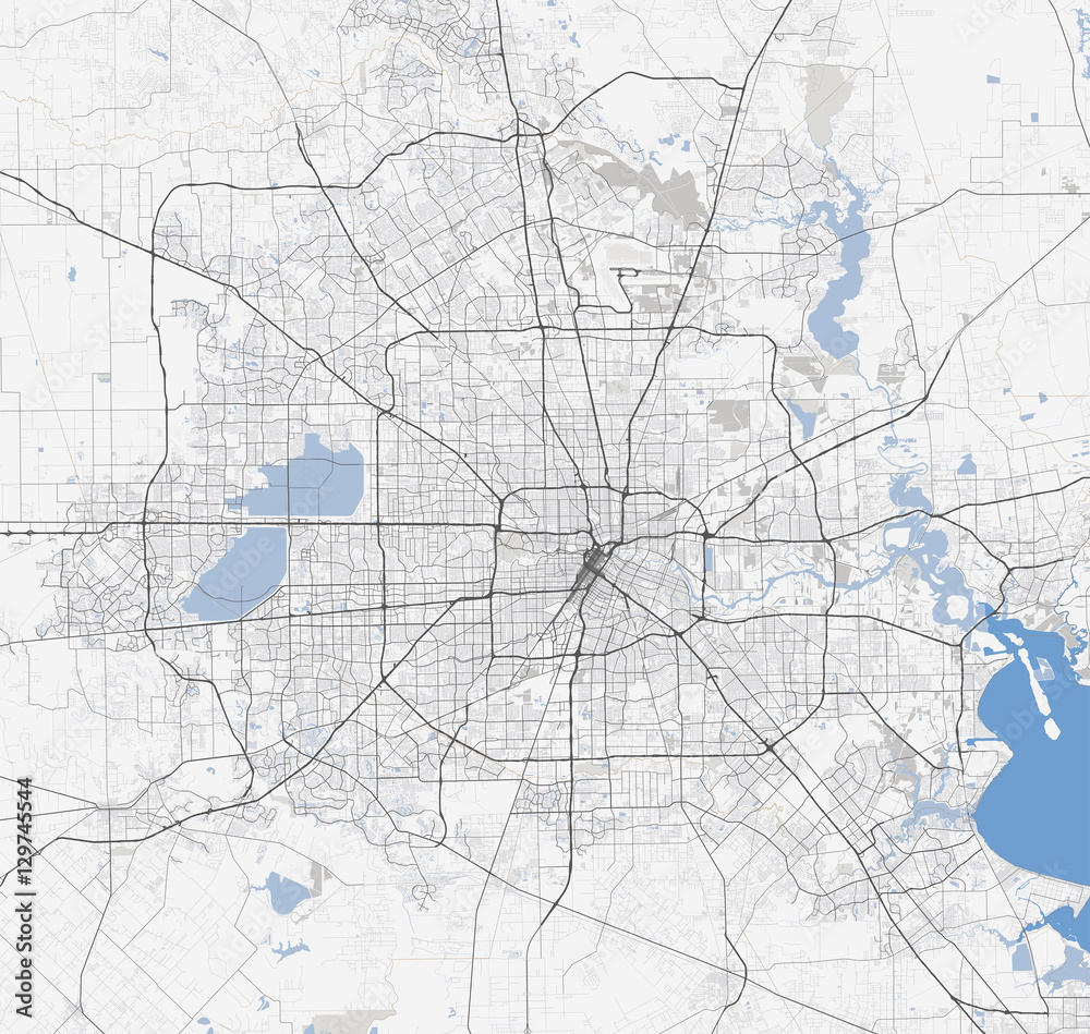Map Houston city. Texas Roads