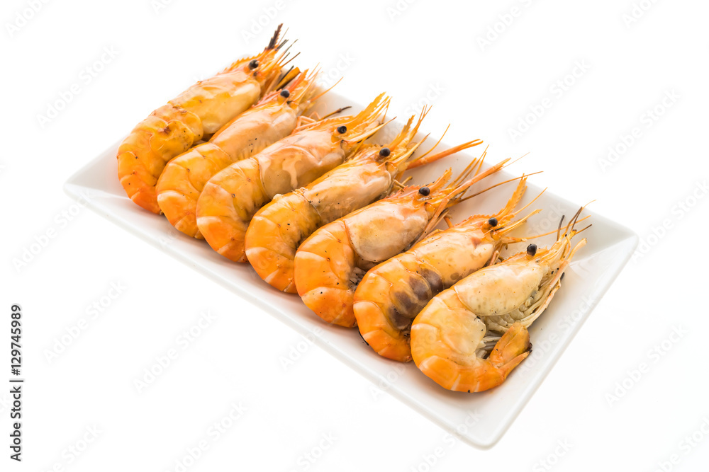 Grilled Prawn and shrimp in white plate Grilled Prawn and shrimp in white plate