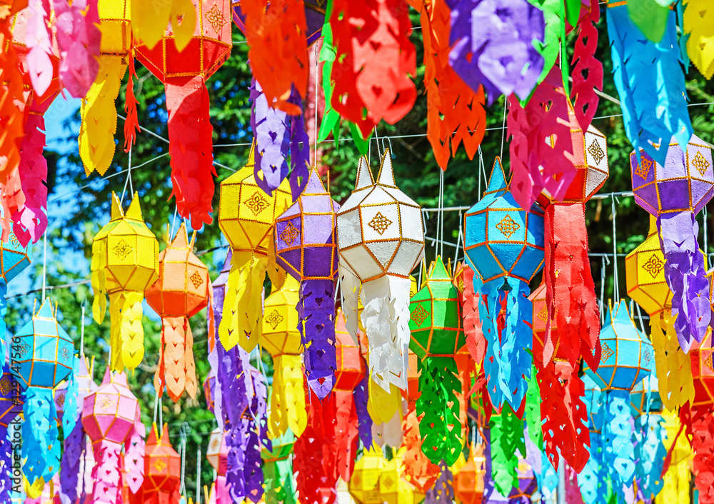 Festive hanging lanterns, Yee Peng Festival, Chiang Mai, Thailan