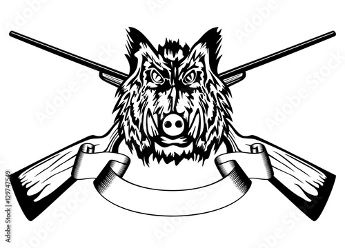 head wild boar and crossed guns