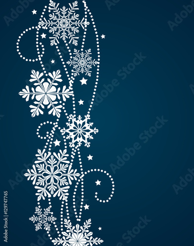 Winter New Year background with white snowflake silhouettes. Christmas card