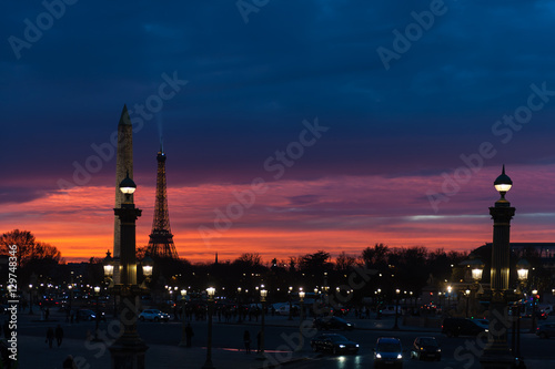 Night view of the Place de la Concorde in Paris, France