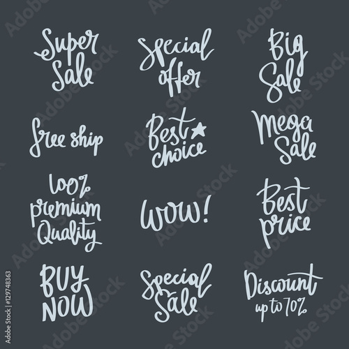 Set of calligraphy on the theme of sale