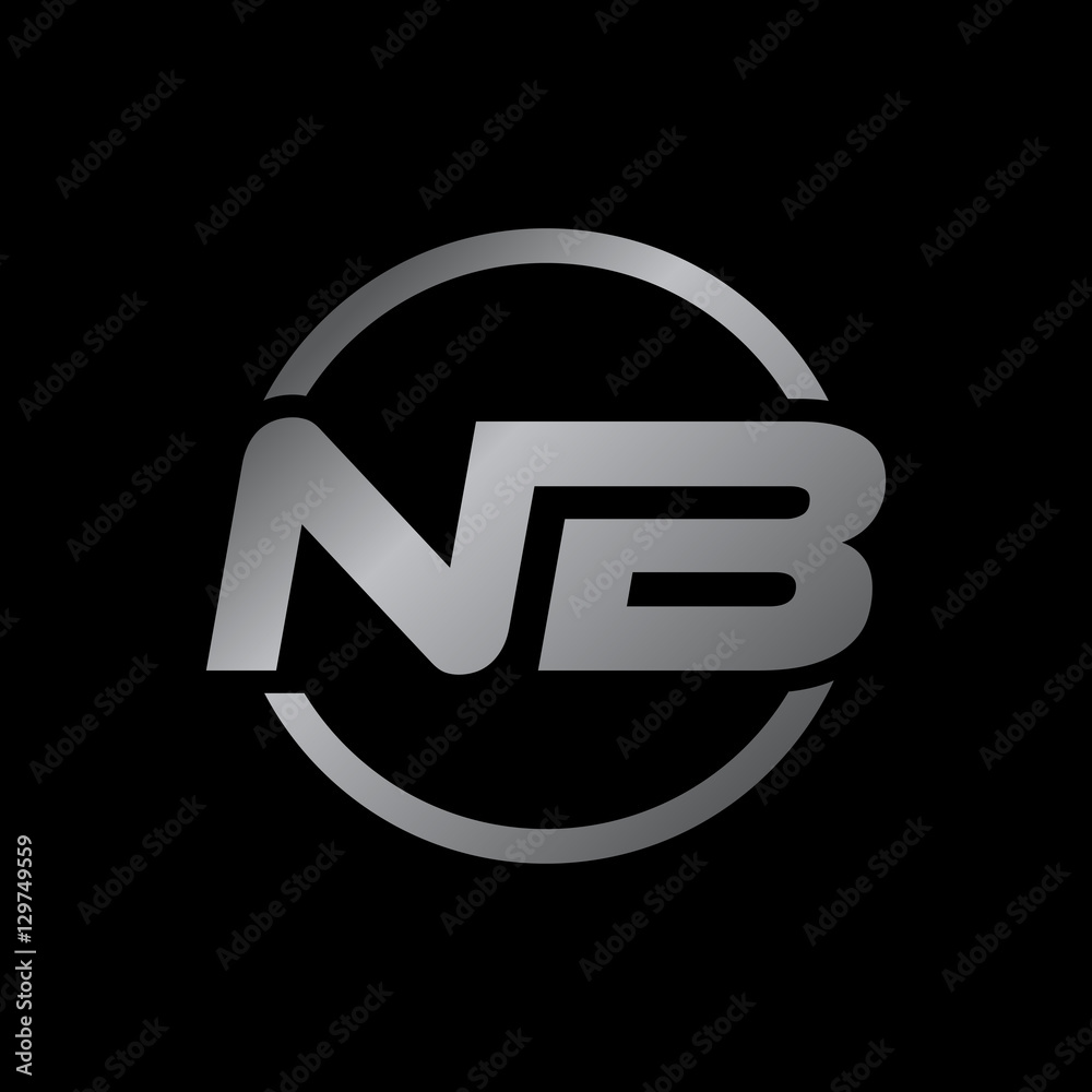 initial letter logo with circle silver color NB initial letter logo with circle silver color NB