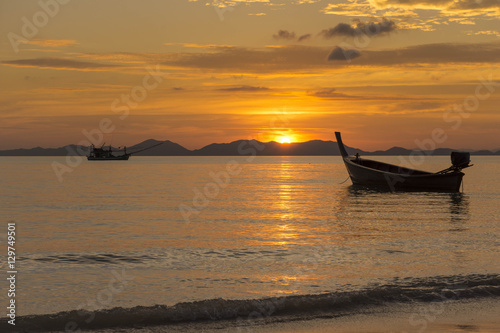 Sea, Boat, Sunset